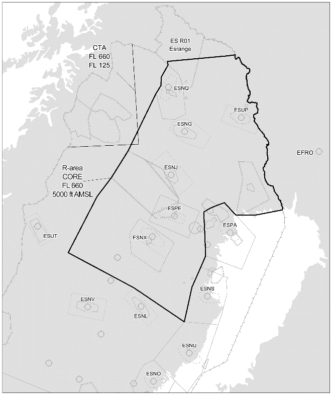 Karta över restriktionsområde norra Sverige flygvapenövning 2019