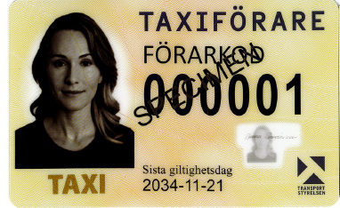 Appearance of the taxi driver's identity card, image