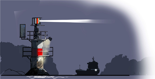 Fyr och fartyg i mörker, illustration